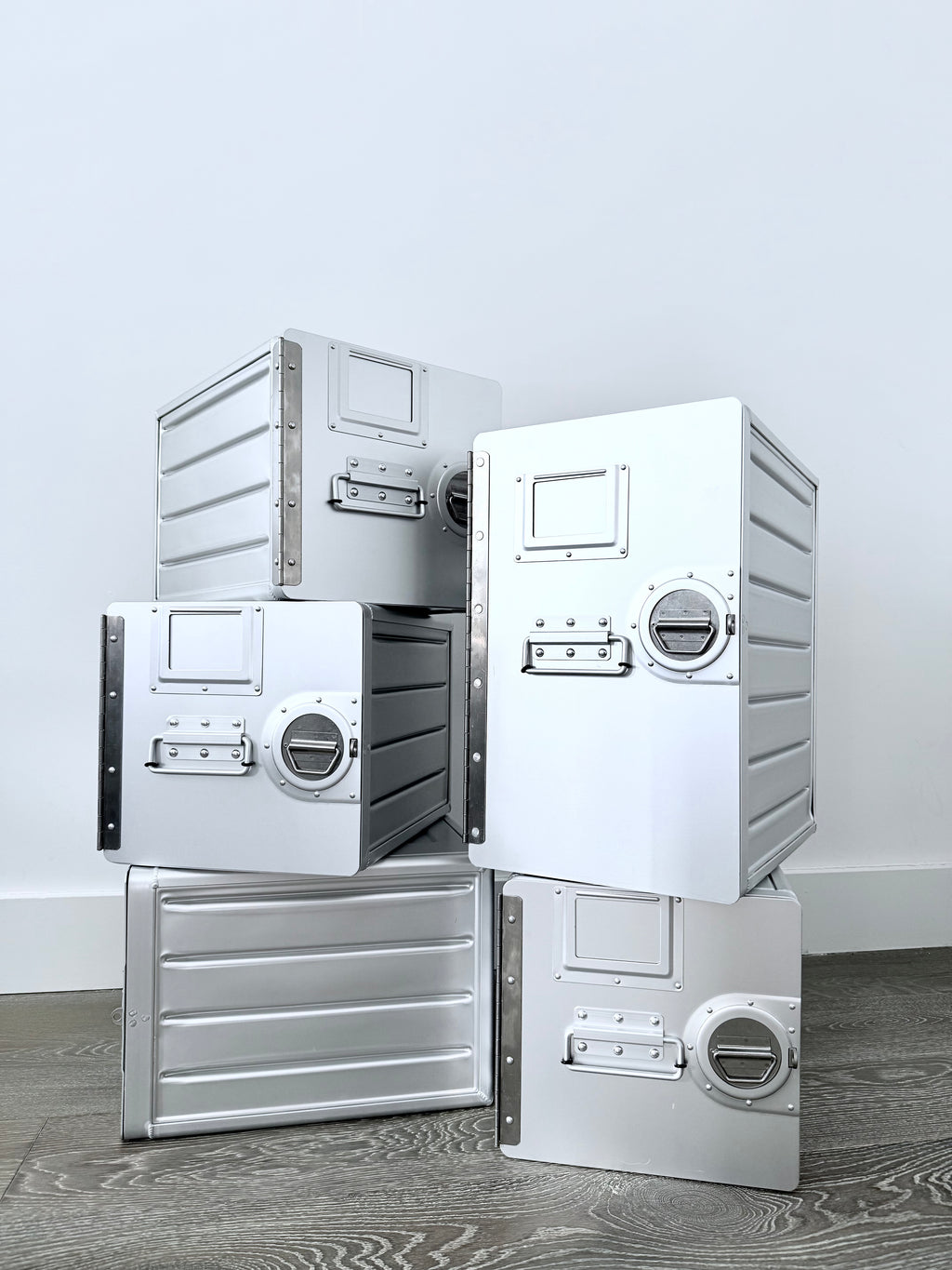 Concord Aero Cabinet Large, luxury aluminum cabinet with aviation-inspired design. Spacious storage for high-end homes, executive offices, and luxury home decor.