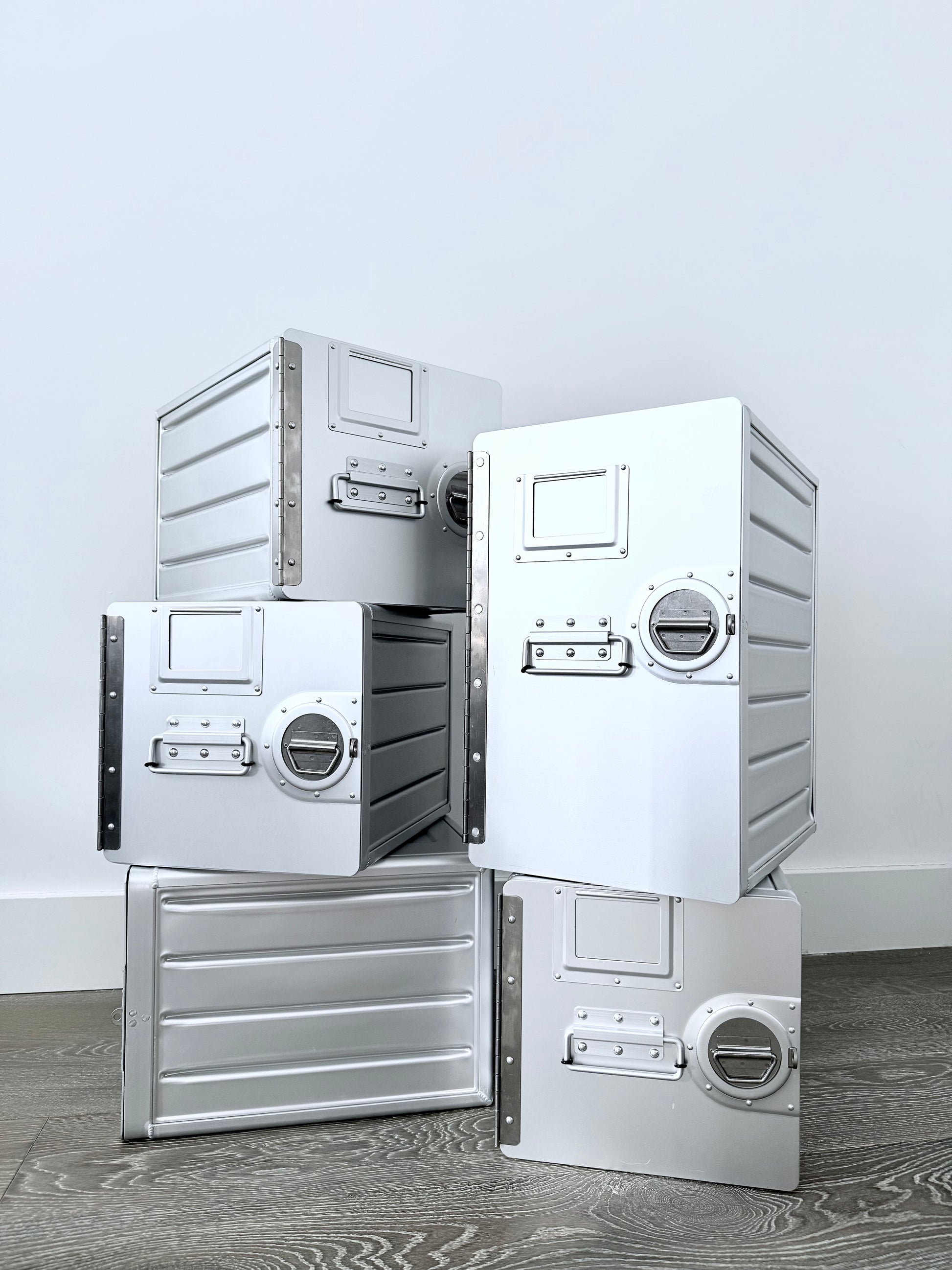 Concord Aero Cabinet Large, luxury aluminum cabinet with aviation-inspired design. Spacious storage for high-end homes, executive offices, and luxury home decor.