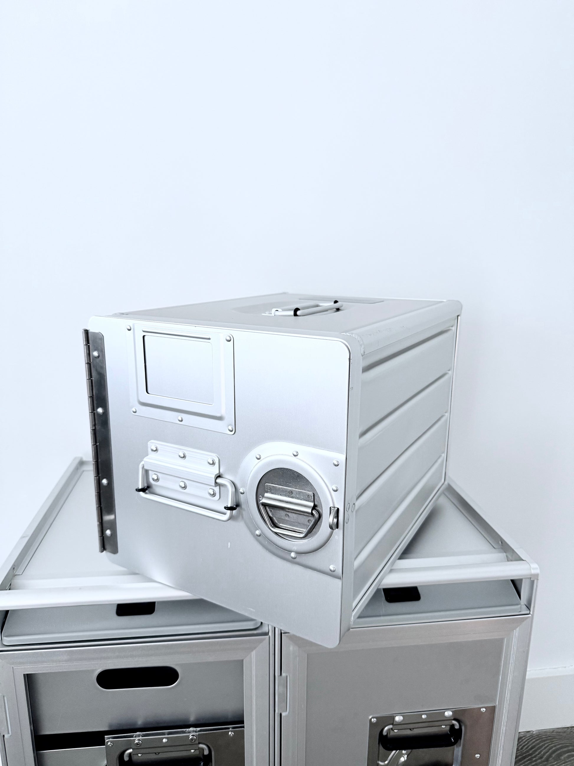 Concord Aero Cabinet Standard, luxury aluminum cabinet with aviation-inspired design. Compact storage for high-end homes, executive offices, and luxury home decor.