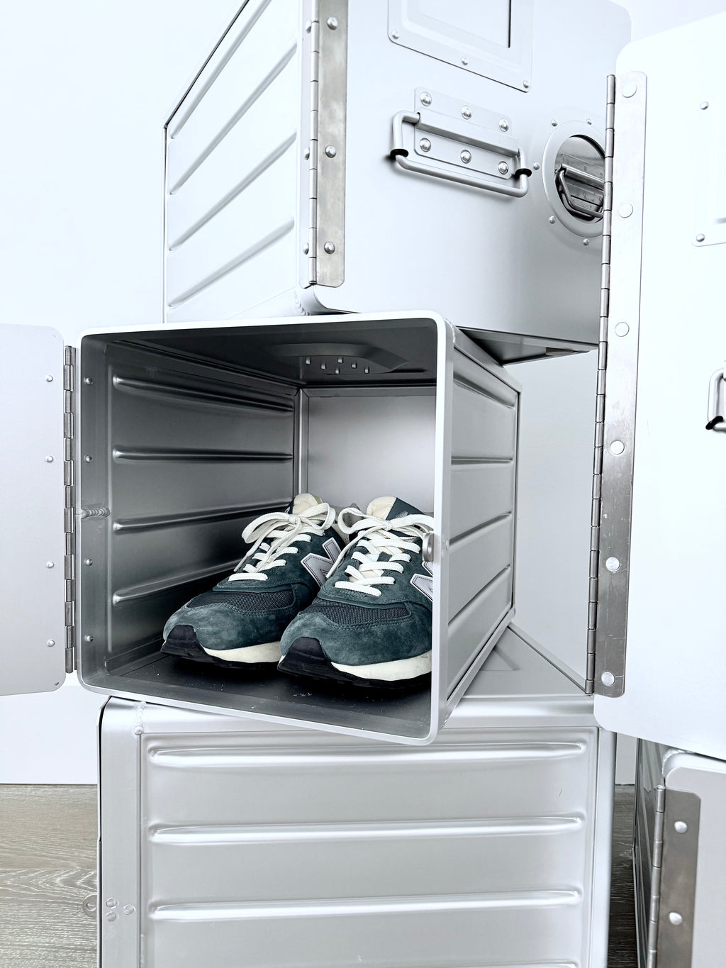 Concord Aero Cabinet Standard, luxury aluminum cabinet with aviation-inspired design. Compact storage for high-end homes, executive offices, and luxury home decor.