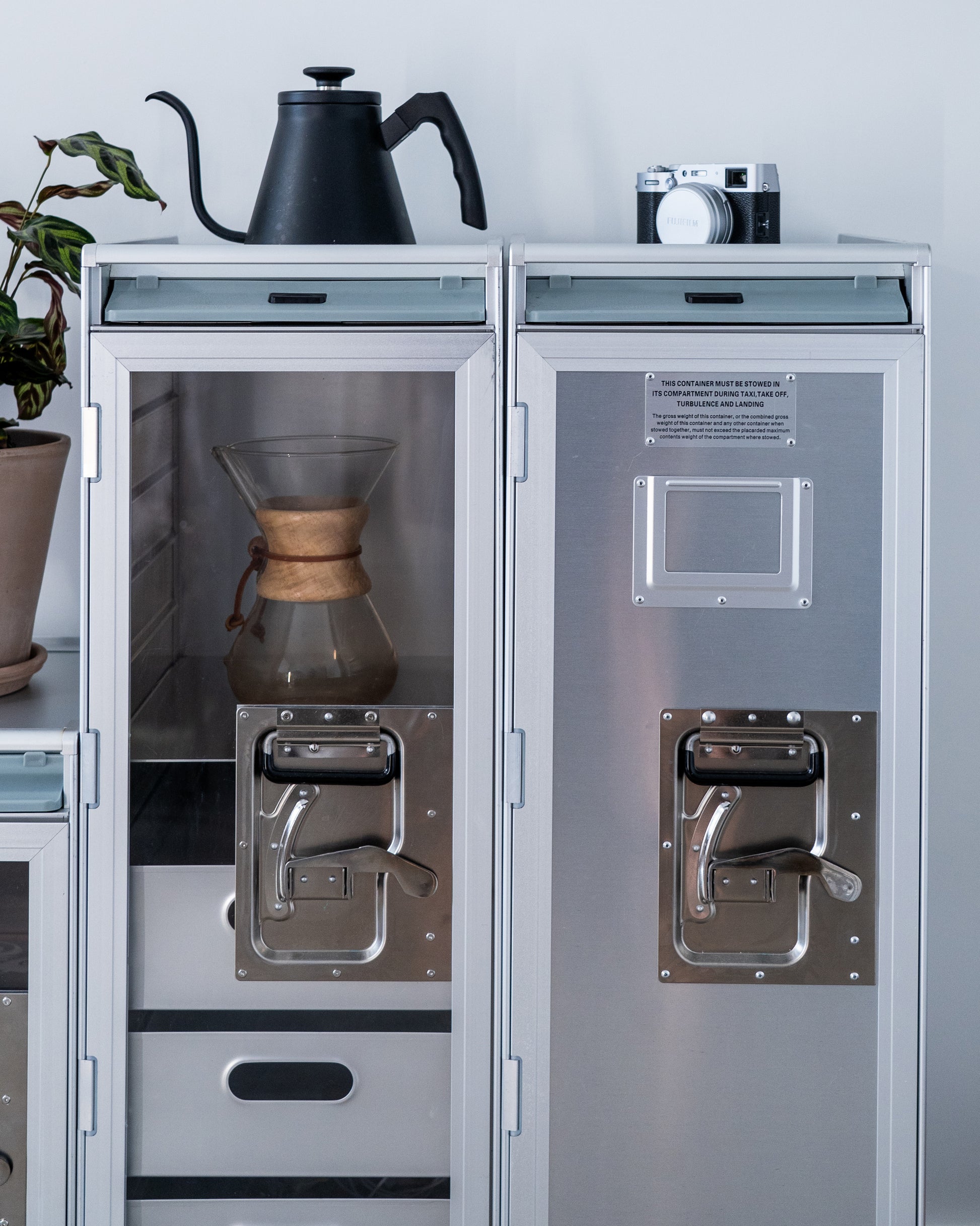 Concord Galaxy luxury trolley with aluminum door, aviation-inspired design in brushed aluminum. Perfect for high-end homes, executive offices, and luxury home decor.