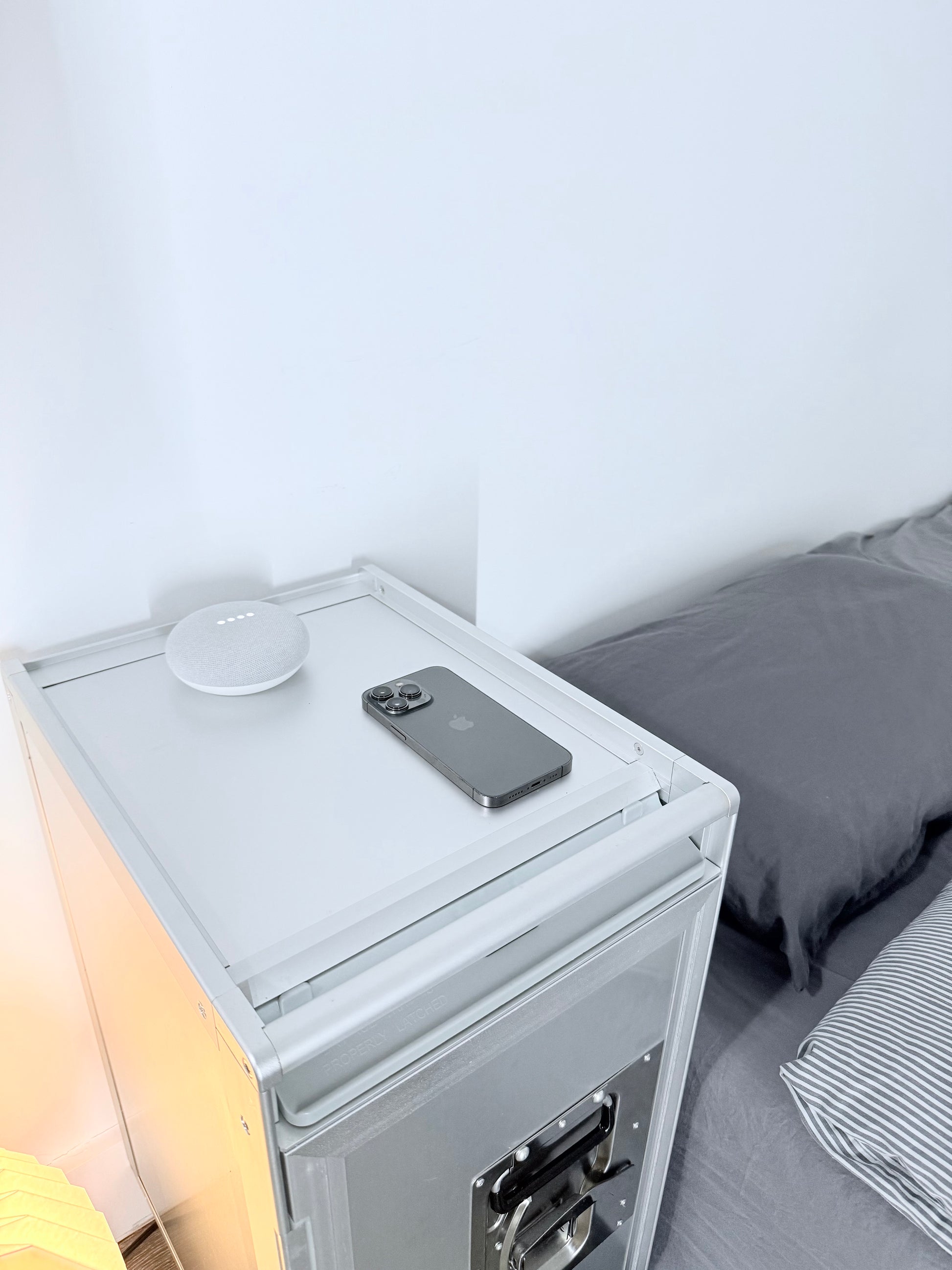 Concord Hercules S luxury trolley, aviation-inspired design in brushed aluminum. Compact for high-end homes, executive offices, and under office tables, or serve as a nightstand, ideal for luxury home decor.