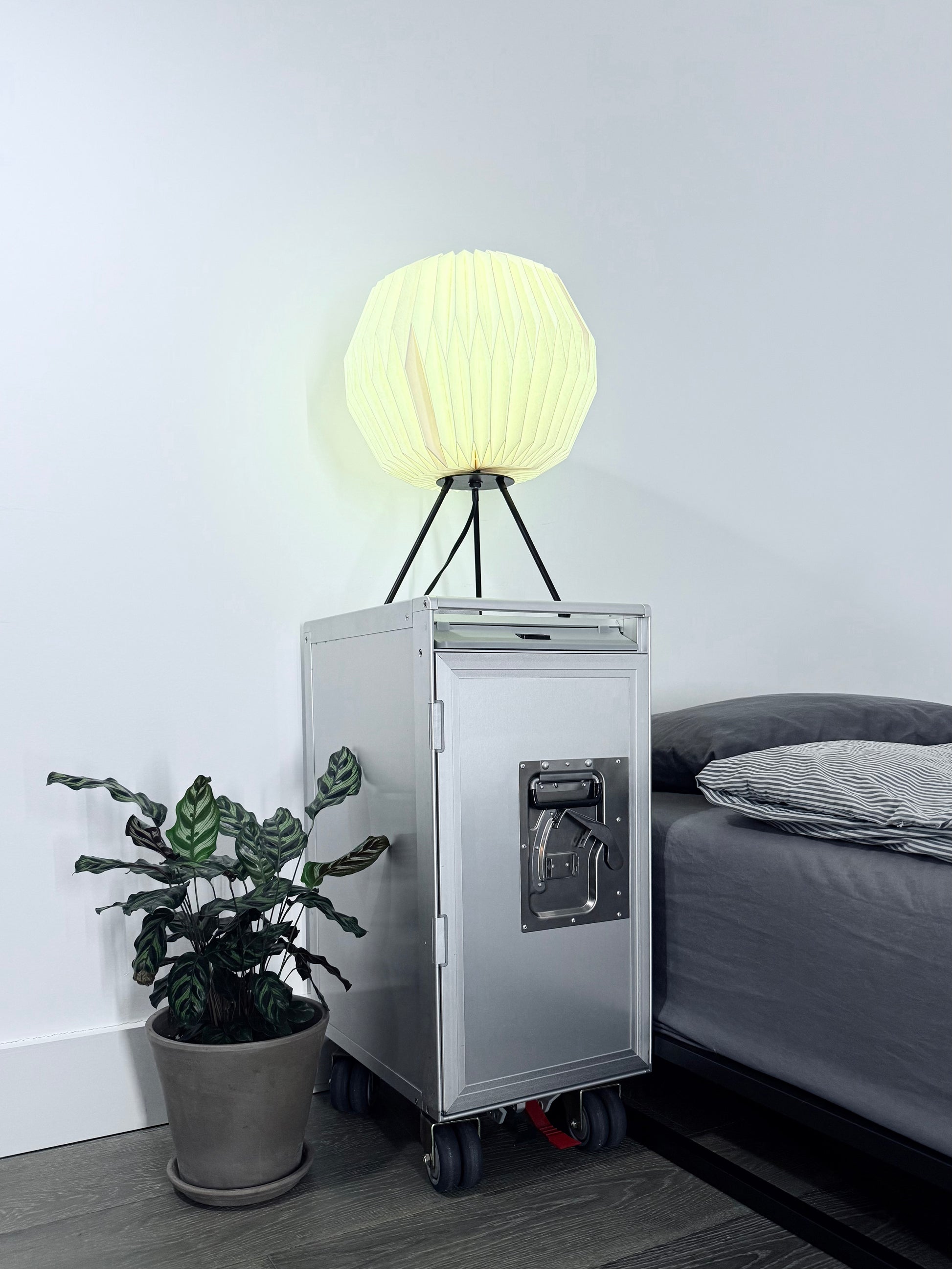 Concord Hercules S luxury trolley, aviation-inspired design in brushed aluminum. Compact for high-end homes, executive offices, and under office tables, or serve as a nightstand, ideal for luxury home decor.